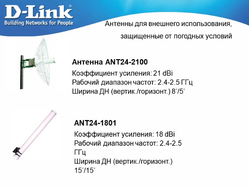 Антенна ANT24-2100 Коэффициент усиления: 21 dBi Рабочий диапазон частот: 2.4-2.5 ГГц  Ширина ДН